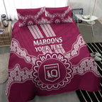 Custom QLD Maroons Rugby Bedding Set Aussie Aboriginal Mix Polynesian Pattern