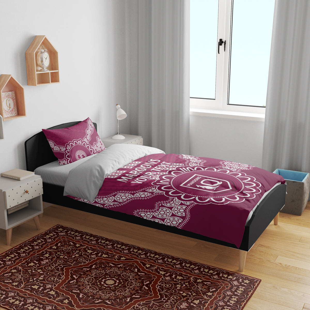 Custom QLD Maroons Rugby Bedding Set Aussie Aboriginal Mix Polynesian Pattern