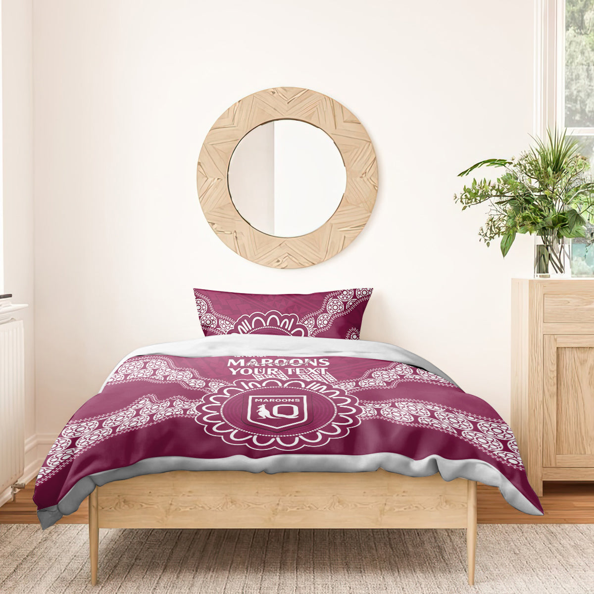 Custom QLD Maroons Rugby Bedding Set Aussie Aboriginal Mix Polynesian Pattern