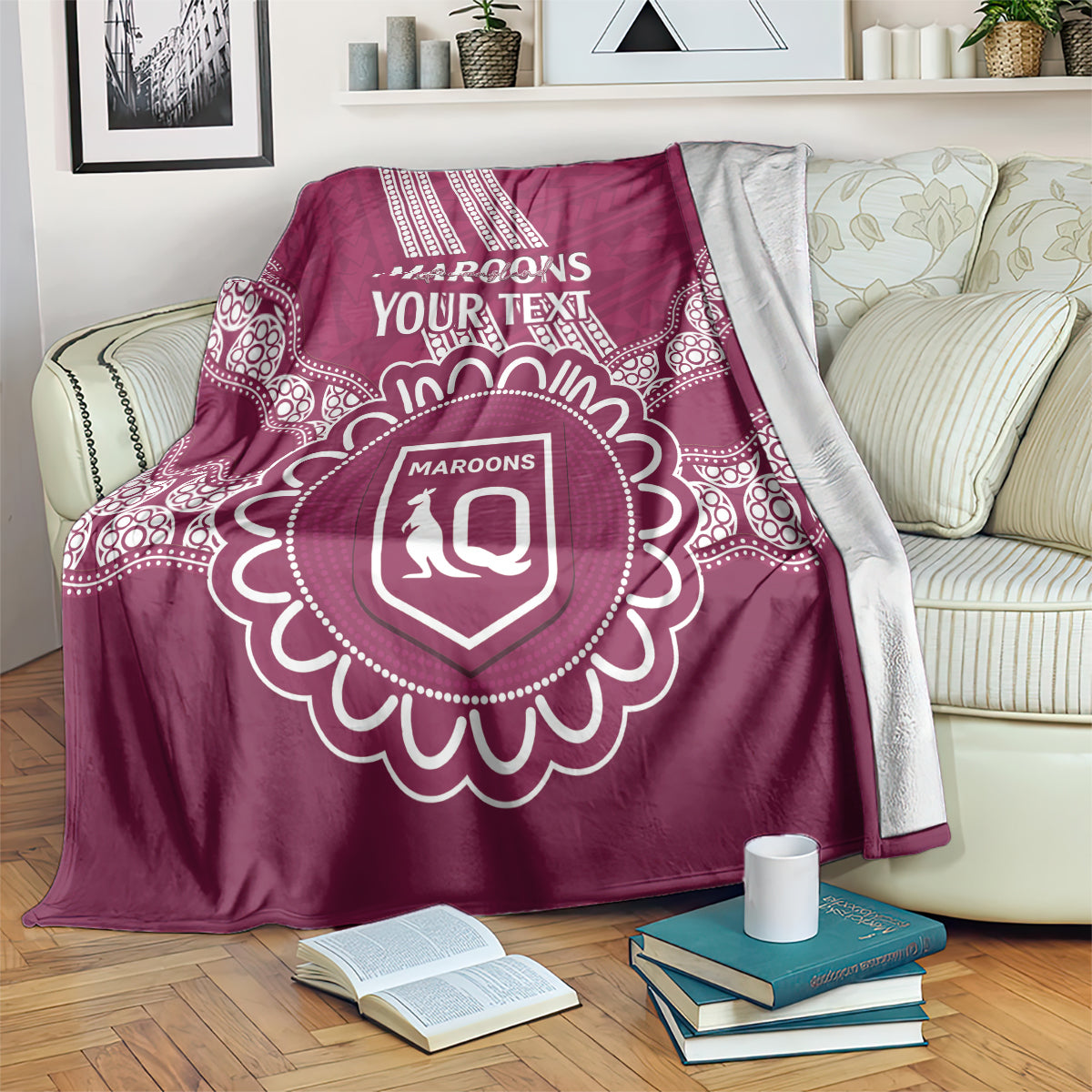 Custom QLD Maroons Rugby Blanket Aussie Aboriginal Mix Polynesian Pattern