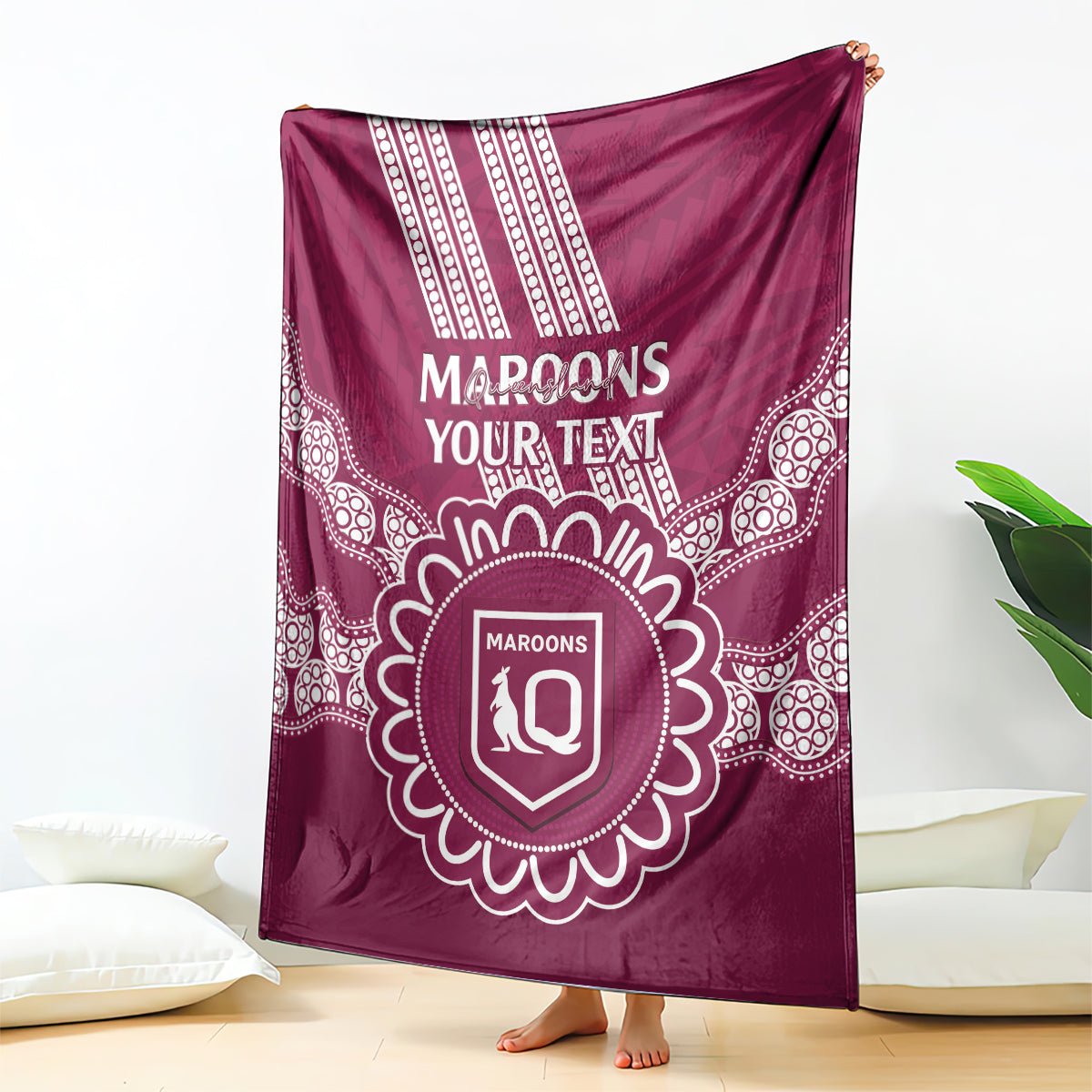 Custom QLD Maroons Rugby Blanket Aussie Aboriginal Mix Polynesian Pattern