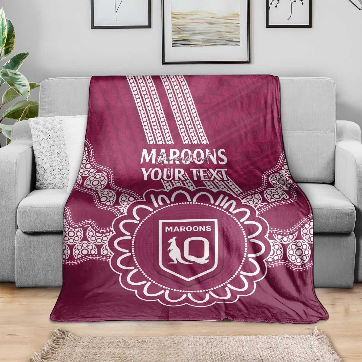 Custom QLD Maroons Rugby Blanket Aussie Aboriginal Mix Polynesian Pattern
