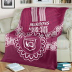 Custom QLD Maroons Rugby Blanket Aussie Aboriginal Mix Polynesian Pattern