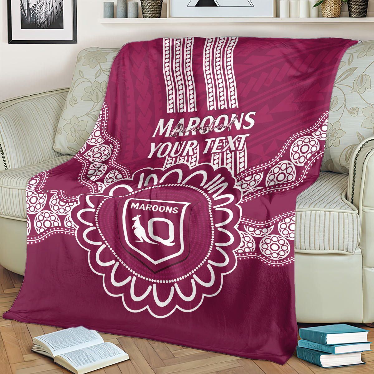 Custom QLD Maroons Rugby Blanket Aussie Aboriginal Mix Polynesian Pattern