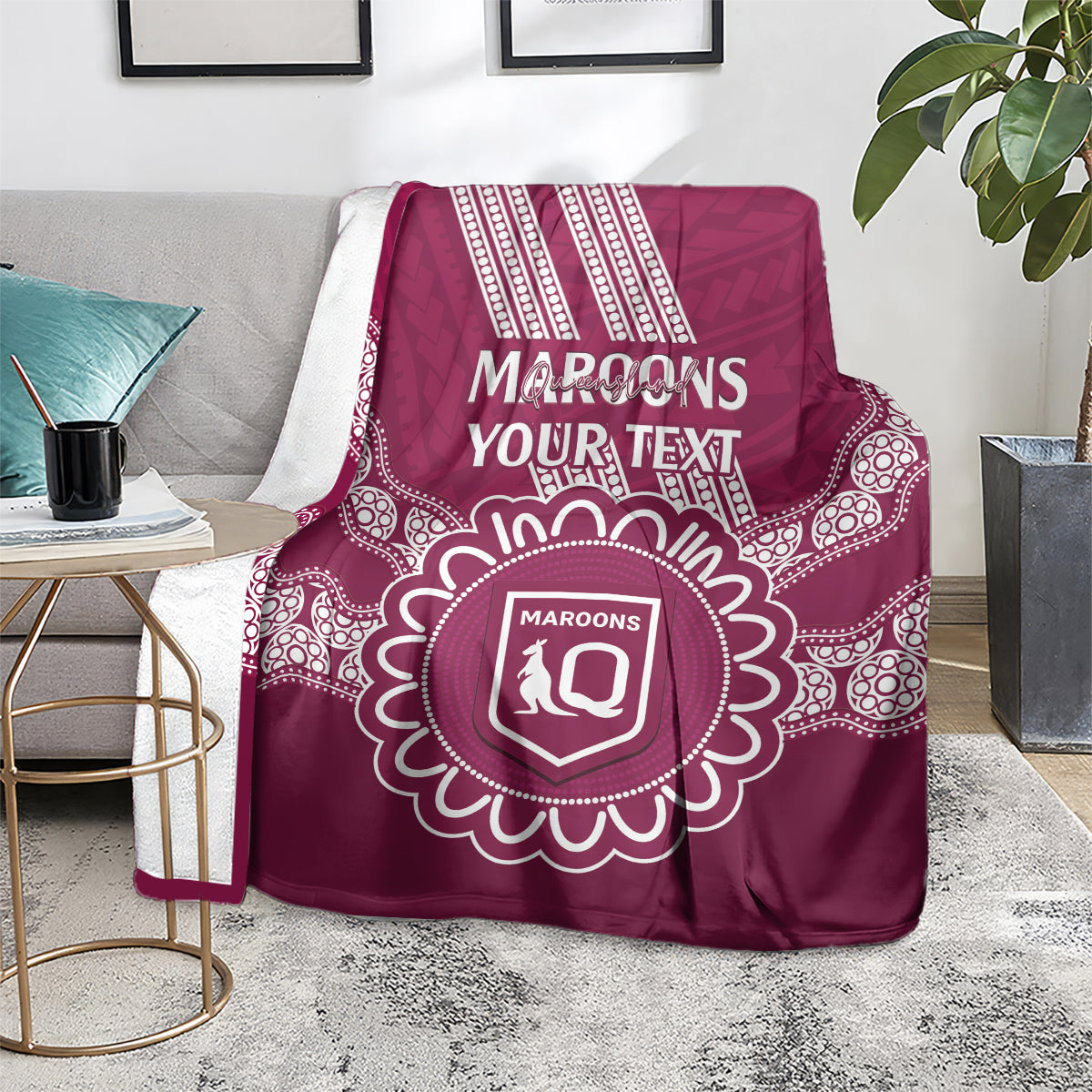 Custom QLD Maroons Rugby Blanket Aussie Aboriginal Mix Polynesian Pattern