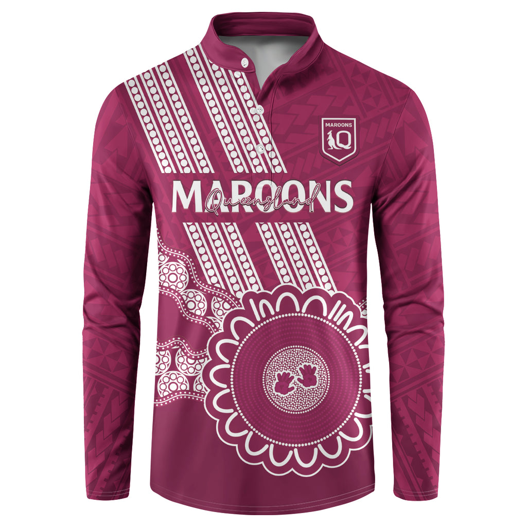 Custom QLD Maroons Rugby Button Sweatshirt Aussie Aboriginal Mix Polynesian Pattern