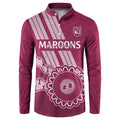 Custom QLD Maroons Rugby Button Sweatshirt Aussie Aboriginal Mix Polynesian Pattern