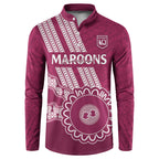 Custom QLD Maroons Rugby Button Sweatshirt Aussie Aboriginal Mix Polynesian Pattern