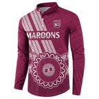 Custom QLD Maroons Rugby Button Sweatshirt Aussie Aboriginal Mix Polynesian Pattern