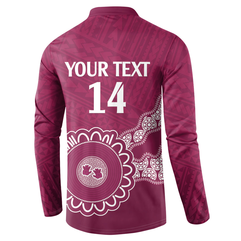 Custom QLD Maroons Rugby Button Sweatshirt Aussie Aboriginal Mix Polynesian Pattern