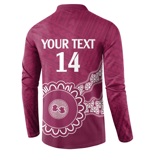 Custom QLD Maroons Rugby Button Sweatshirt Aussie Aboriginal Mix Polynesian Pattern