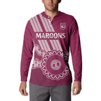 Custom QLD Maroons Rugby Button Sweatshirt Aussie Aboriginal Mix Polynesian Pattern