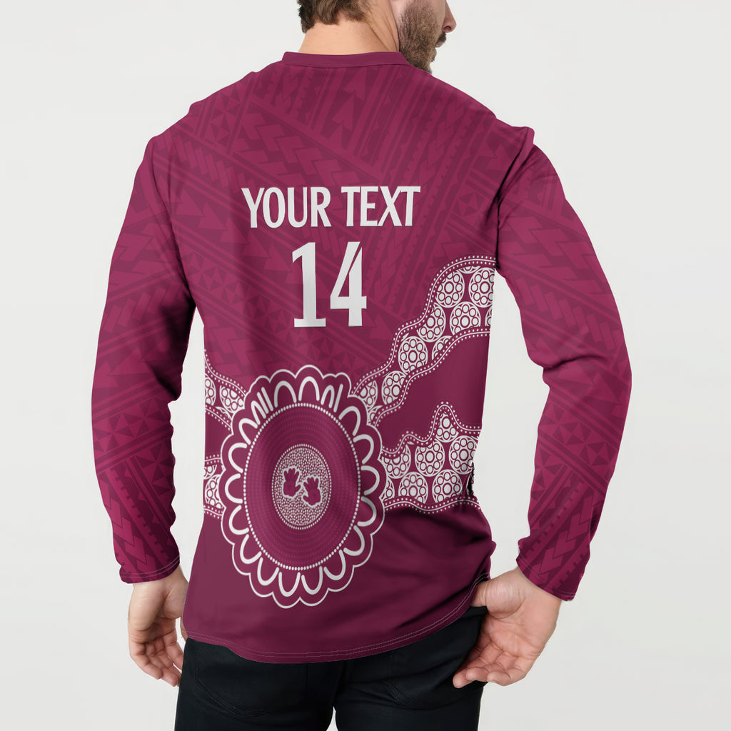 Custom QLD Maroons Rugby Button Sweatshirt Aussie Aboriginal Mix Polynesian Pattern