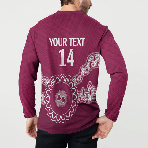 Custom QLD Maroons Rugby Button Sweatshirt Aussie Aboriginal Mix Polynesian Pattern