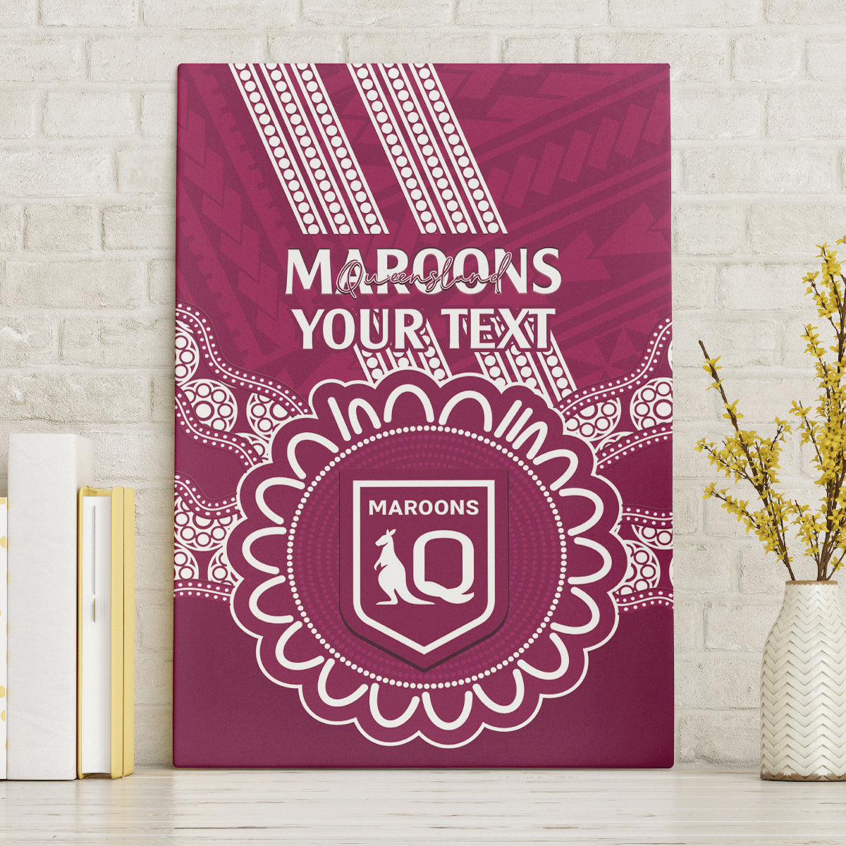 Custom QLD Maroons Rugby Canvas Wall Art Aussie Aboriginal Mix Polynesian Pattern