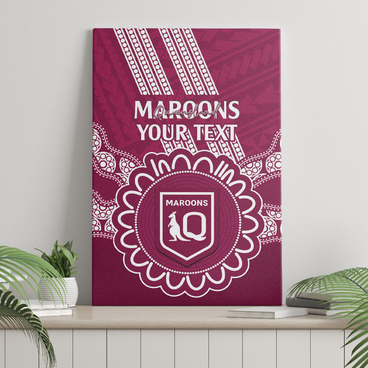 Custom QLD Maroons Rugby Canvas Wall Art Aussie Aboriginal Mix Polynesian Pattern