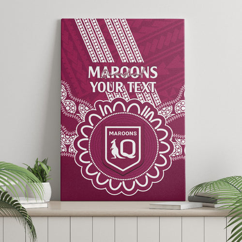 Custom QLD Maroons Rugby Canvas Wall Art Aussie Aboriginal Mix Polynesian Pattern