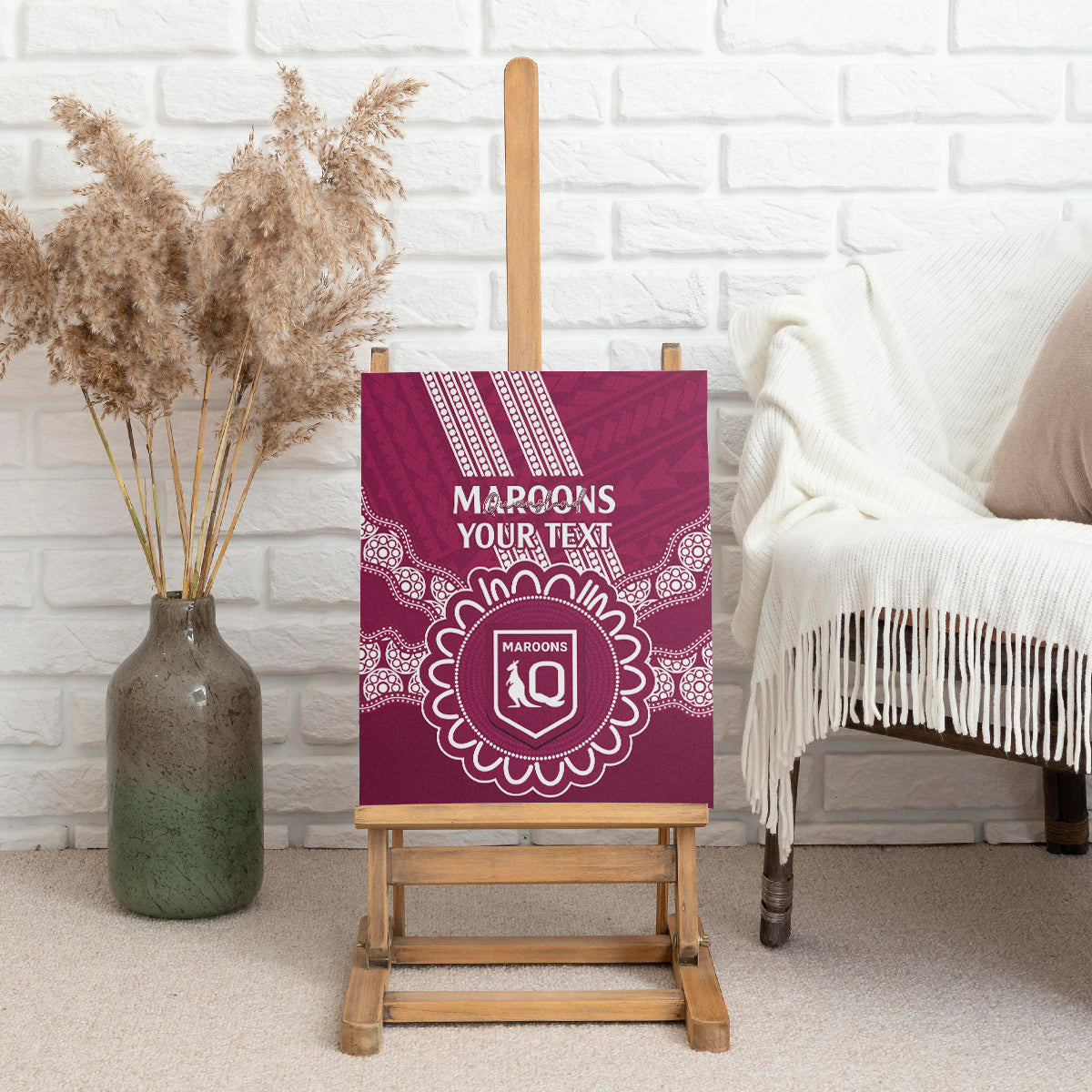 Custom QLD Maroons Rugby Canvas Wall Art Aussie Aboriginal Mix Polynesian Pattern