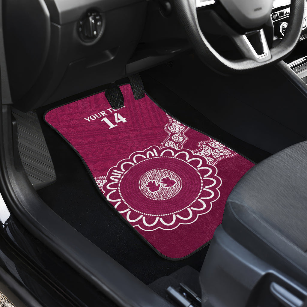 Custom QLD Maroons Rugby Car Mats Aussie Aboriginal Mix Polynesian Pattern