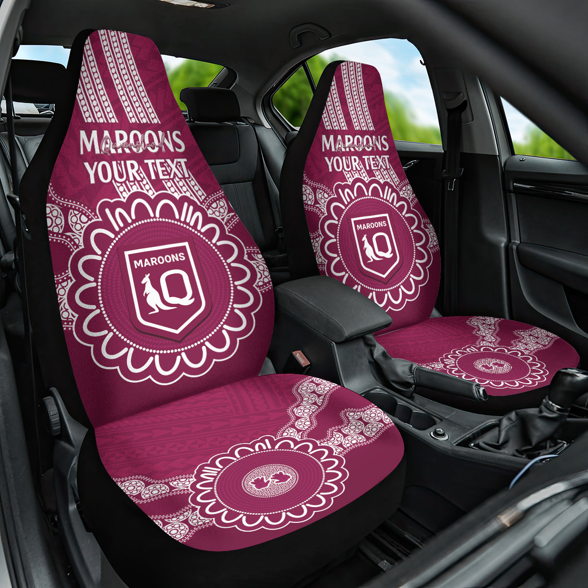 Custom QLD Maroons Rugby Car Seat Cover Aussie Aboriginal Mix Polynesian Pattern