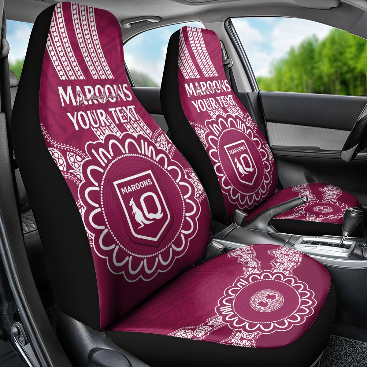 Custom QLD Maroons Rugby Car Seat Cover Aussie Aboriginal Mix Polynesian Pattern