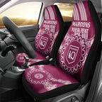 Custom QLD Maroons Rugby Car Seat Cover Aussie Aboriginal Mix Polynesian Pattern