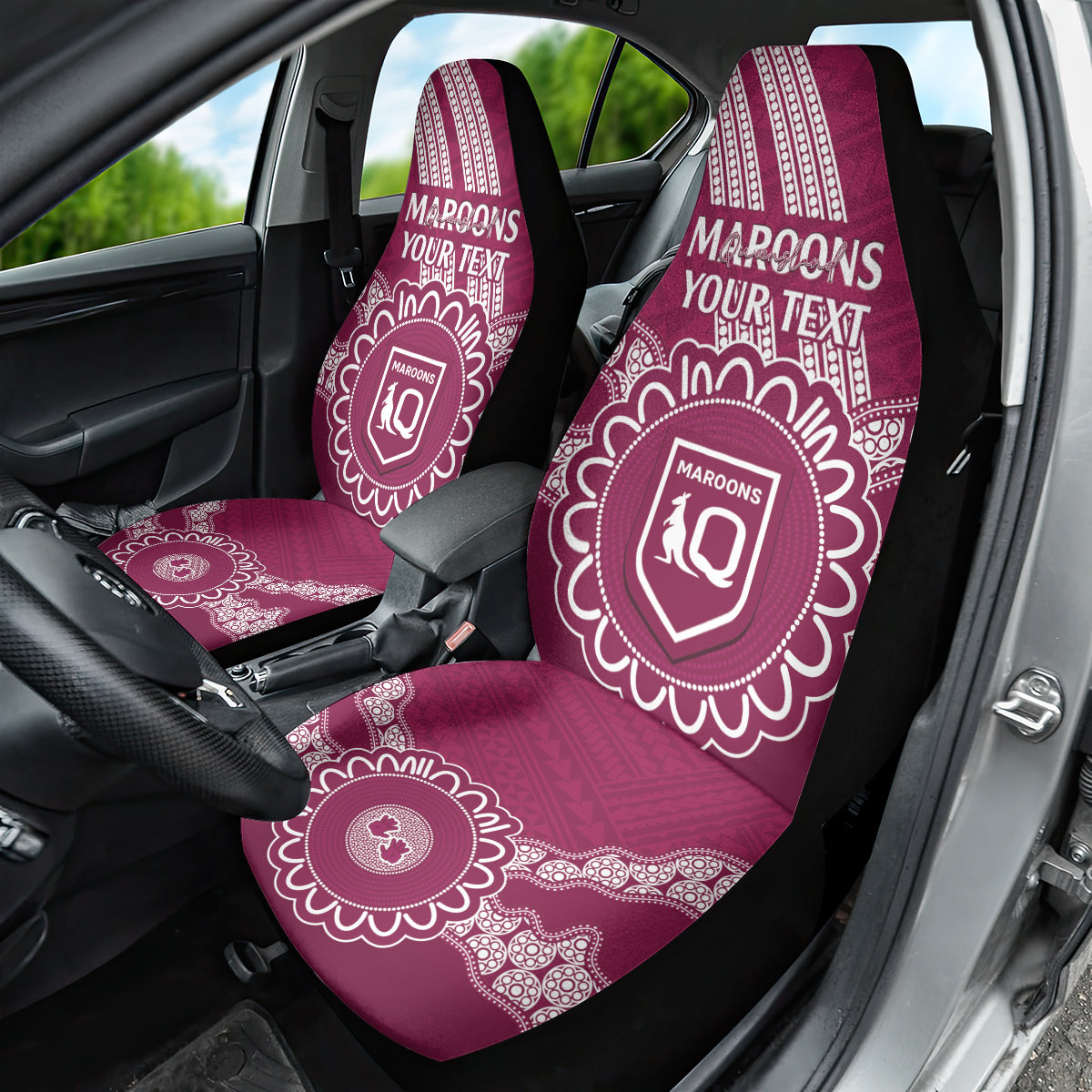 Custom QLD Maroons Rugby Car Seat Cover Aussie Aboriginal Mix Polynesian Pattern