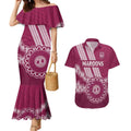Custom QLD Maroons Rugby Couples Matching Mermaid Dress and Hawaiian Shirt Aussie Aboriginal Mix Polynesian Pattern