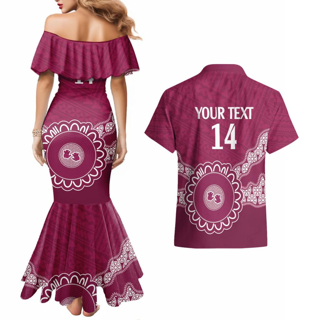 Custom QLD Maroons Rugby Couples Matching Mermaid Dress and Hawaiian Shirt Aussie Aboriginal Mix Polynesian Pattern