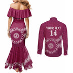 Custom QLD Maroons Rugby Couples Matching Mermaid Dress and Long Sleeve Button Shirt Aussie Aboriginal Mix Polynesian Pattern