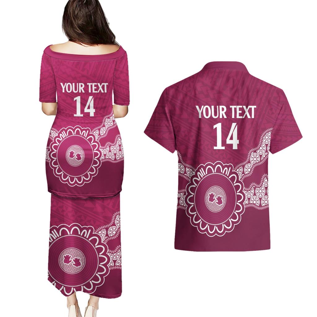 Custom QLD Maroons Rugby Couples Matching Puletasi and Hawaiian Shirt Aussie Aboriginal Mix Polynesian Pattern
