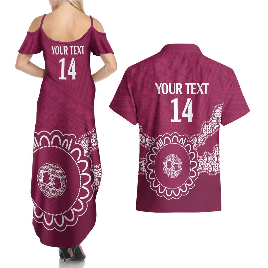 Custom QLD Maroons Rugby Couples Matching Summer Maxi Dress and Hawaiian Shirt Aussie Aboriginal Mix Polynesian Pattern
