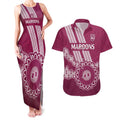 Custom QLD Maroons Rugby Couples Matching Tank Maxi Dress and Hawaiian Shirt Aussie Aboriginal Mix Polynesian Pattern