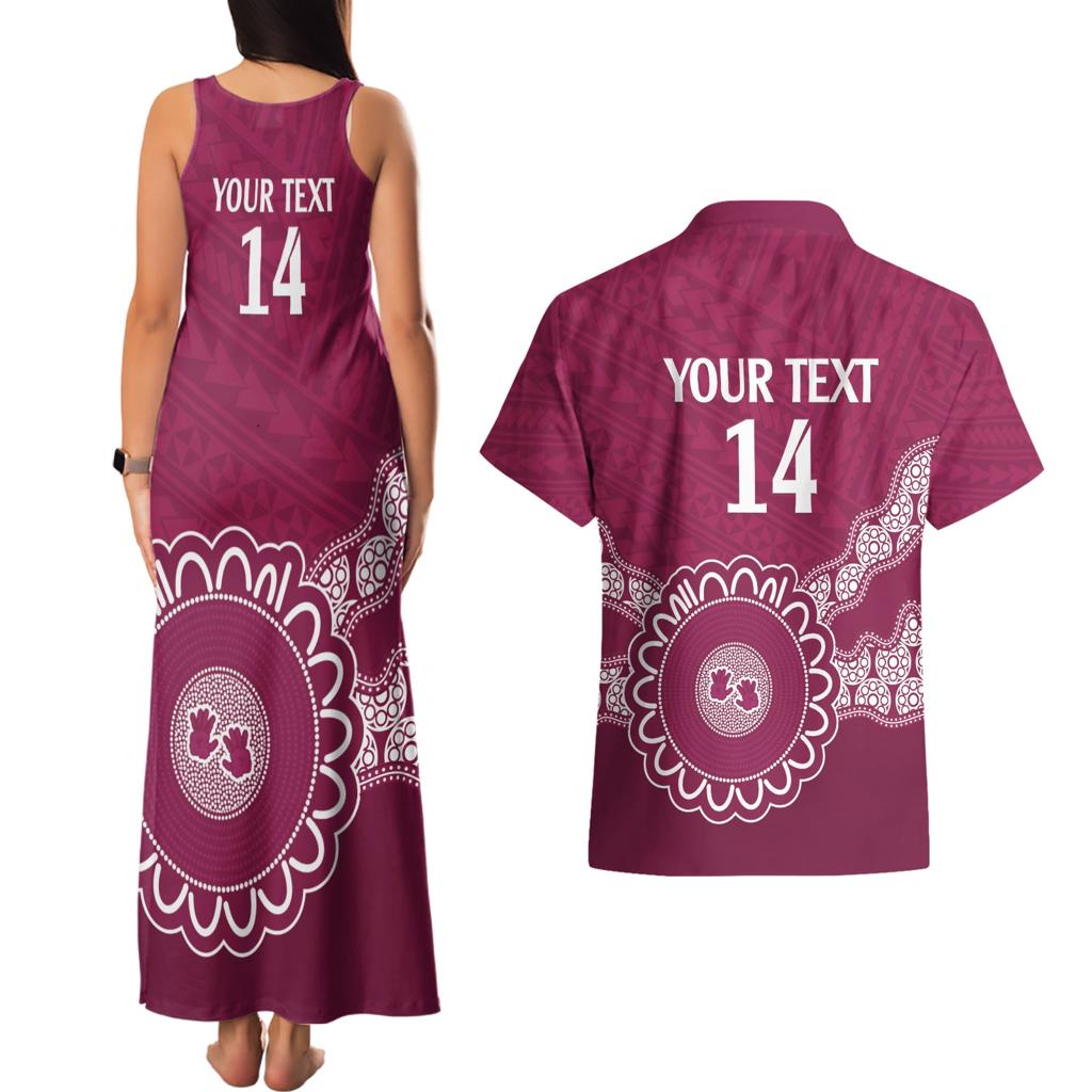 Custom QLD Maroons Rugby Couples Matching Tank Maxi Dress and Hawaiian Shirt Aussie Aboriginal Mix Polynesian Pattern