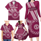 Custom QLD Maroons Rugby Family Matching Long Sleeve Bodycon Dress and Hawaiian Shirt Aussie Aboriginal Mix Polynesian Pattern