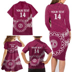 Custom QLD Maroons Rugby Family Matching Long Sleeve Bodycon Dress and Hawaiian Shirt Aussie Aboriginal Mix Polynesian Pattern