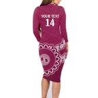 Custom QLD Maroons Rugby Family Matching Long Sleeve Bodycon Dress and Hawaiian Shirt Aussie Aboriginal Mix Polynesian Pattern