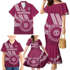 Custom QLD Maroons Rugby Family Matching Mermaid Dress and Hawaiian Shirt Aussie Aboriginal Mix Polynesian Pattern