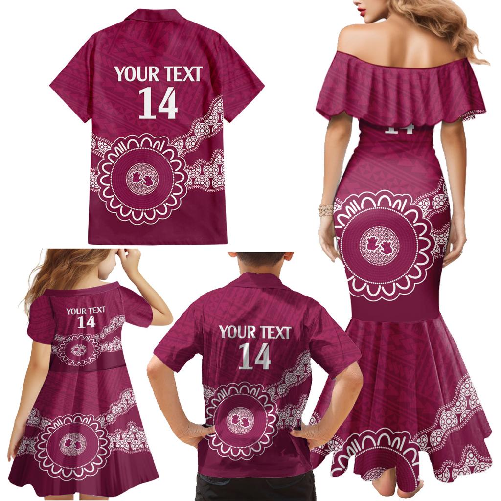 Custom QLD Maroons Rugby Family Matching Mermaid Dress and Hawaiian Shirt Aussie Aboriginal Mix Polynesian Pattern