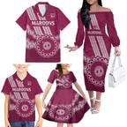 Custom QLD Maroons Rugby Family Matching Off The Shoulder Long Sleeve Dress and Hawaiian Shirt Aussie Aboriginal Mix Polynesian Pattern