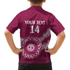 Custom QLD Maroons Rugby Family Matching Off The Shoulder Long Sleeve Dress and Hawaiian Shirt Aussie Aboriginal Mix Polynesian Pattern