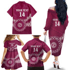 Custom QLD Maroons Rugby Family Matching Off The Shoulder Long Sleeve Dress and Hawaiian Shirt Aussie Aboriginal Mix Polynesian Pattern