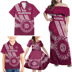 Custom QLD Maroons Rugby Family Matching Off Shoulder Maxi Dress and Hawaiian Shirt Aussie Aboriginal Mix Polynesian Pattern