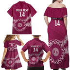Custom QLD Maroons Rugby Family Matching Off Shoulder Maxi Dress and Hawaiian Shirt Aussie Aboriginal Mix Polynesian Pattern