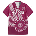 Custom QLD Maroons Rugby Family Matching Off Shoulder Maxi Dress and Hawaiian Shirt Aussie Aboriginal Mix Polynesian Pattern