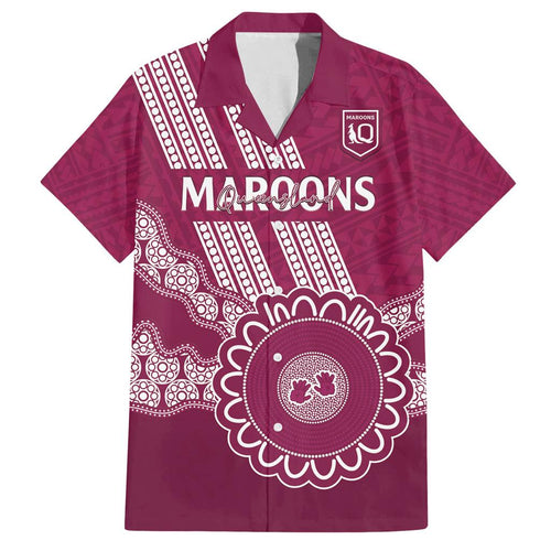 Custom QLD Maroons Rugby Family Matching Off Shoulder Short Dress and Hawaiian Shirt Aussie Aboriginal Mix Polynesian Pattern