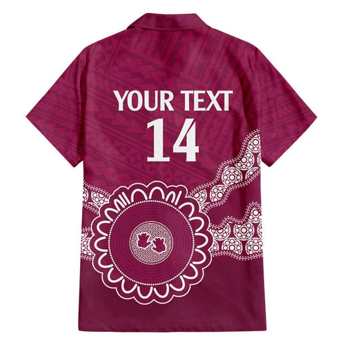 Custom QLD Maroons Rugby Family Matching Off Shoulder Short Dress and Hawaiian Shirt Aussie Aboriginal Mix Polynesian Pattern