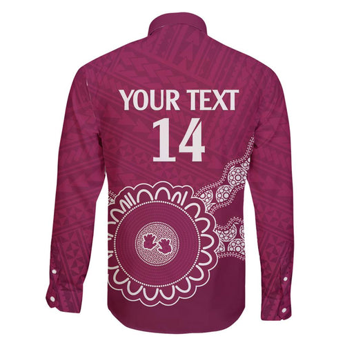 Custom QLD Maroons Rugby Family Matching Off Shoulder Short Dress and Hawaiian Shirt Aussie Aboriginal Mix Polynesian Pattern