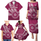 Custom QLD Maroons Rugby Family Matching Puletasi and Hawaiian Shirt Aussie Aboriginal Mix Polynesian Pattern