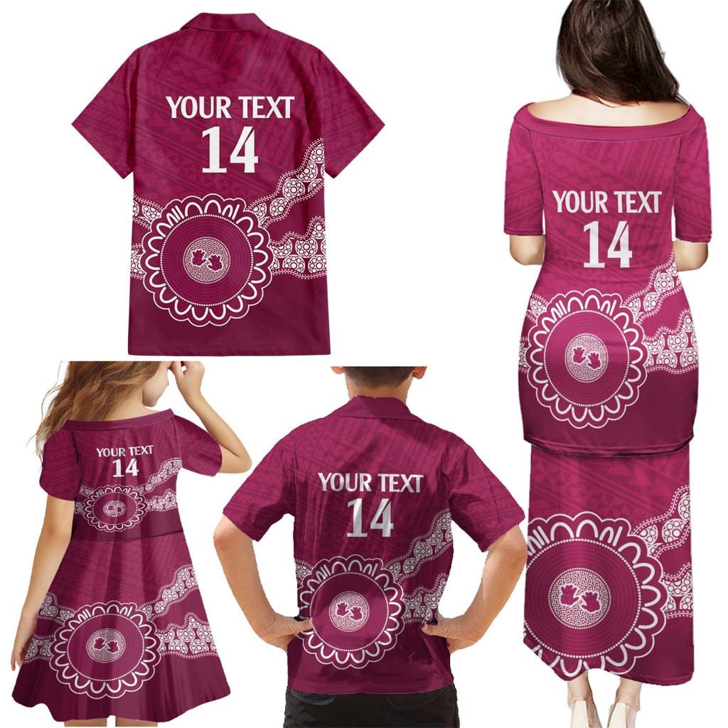 Custom QLD Maroons Rugby Family Matching Puletasi and Hawaiian Shirt Aussie Aboriginal Mix Polynesian Pattern